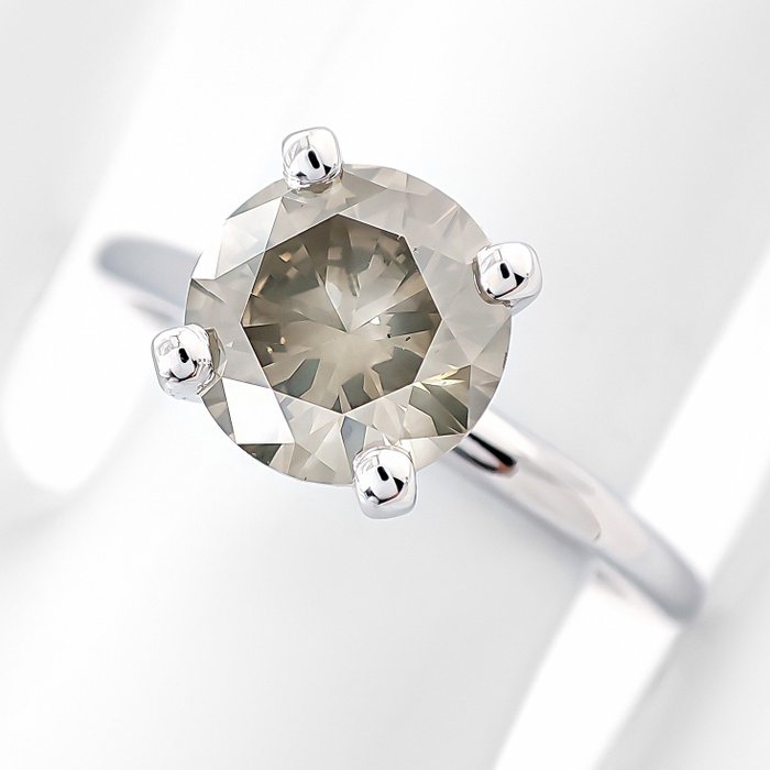 Ring - 14 karat Hvidguld -  1.43ct. tw. Grøn Diamant (Naturfarvet)