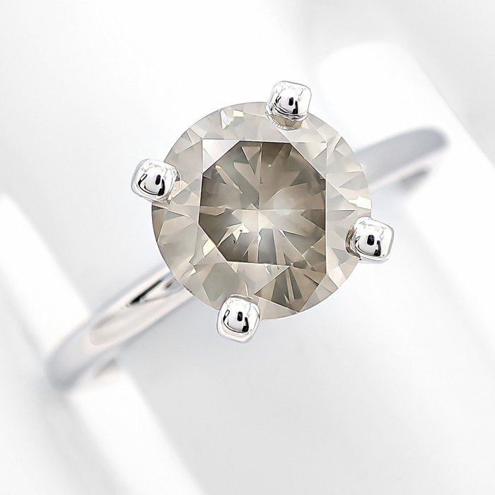 Ring - 14 karat Hvidguld -  1.43ct. tw. Grøn Diamant (Naturfarvet)