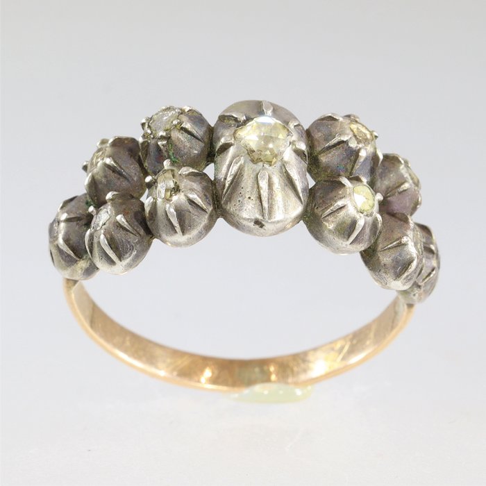 Ingen mindstepris - Ring - 18 kraat Rosaguld, Sølv - Diamant - Vintage antik, 1860