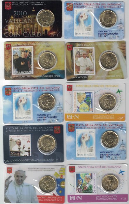 Vatikanstaten. Coin Card 2010/2019 (10 coincards)  (Ingen mindstepris)