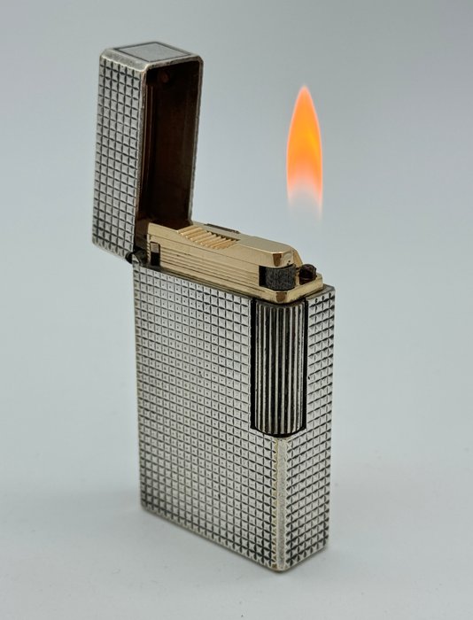 S.T. Dupont - Silver Plated Diamond Tip Line 1 Large BR Type * Bicolor * - Lighter - Forsølvet