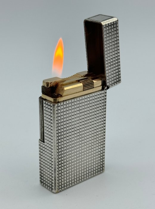 S.T. Dupont - Silver Plated Diamond Tip Line 1 Large BR Type * Bicolor * - Lighter - Forsølvet