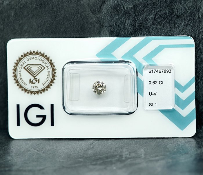 1 pcs Diamant  (Naturfarvet)  - 0.62 ct - Light Grålig Gul - SI1 - International Gemological Institute (IGI)