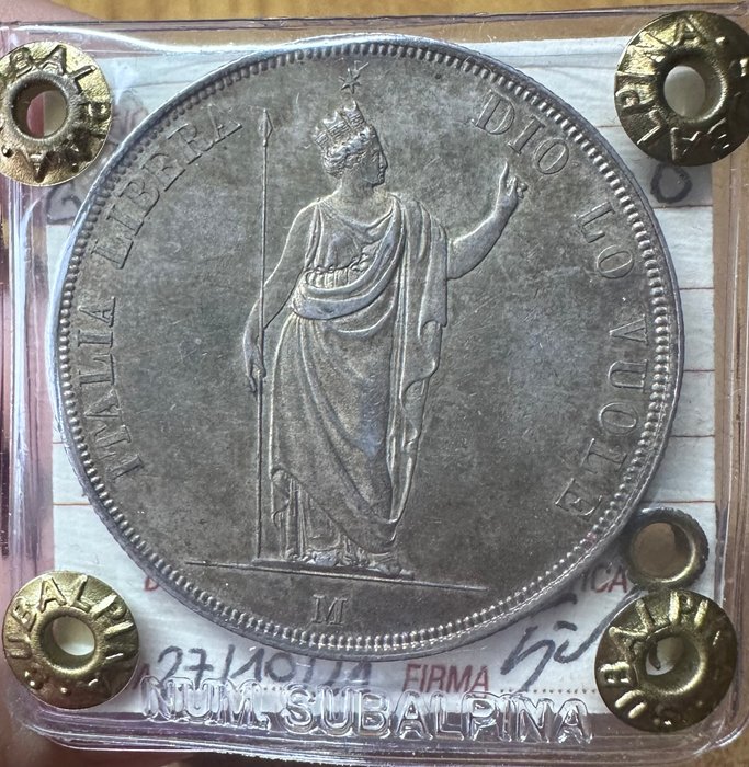 Lombardiets provisoriske regering. 5 Lire 1848