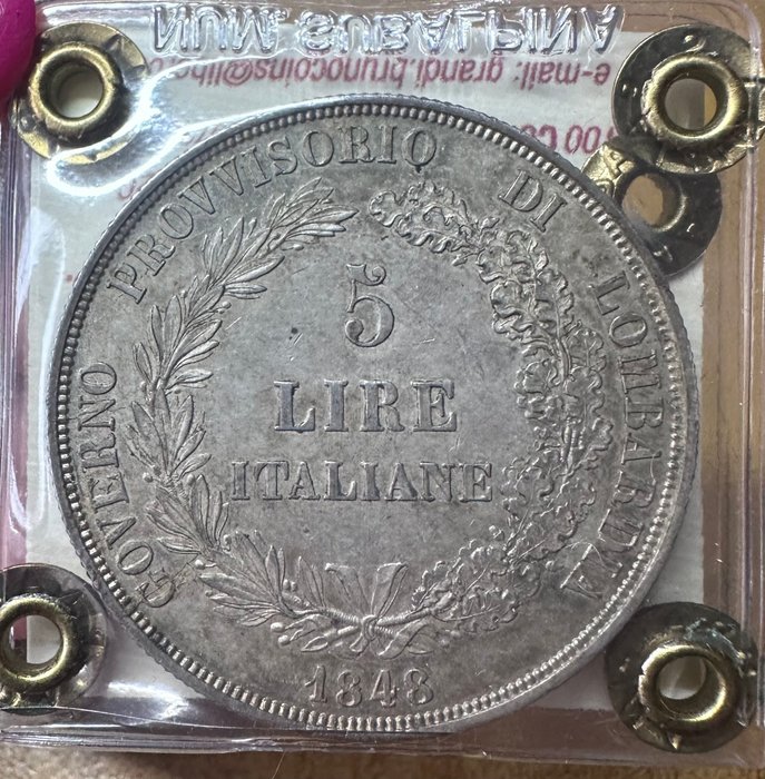 Lombardiets provisoriske regering. 5 Lire 1848