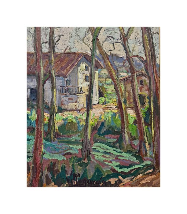 French School (XX) - Maison entre arbres paysage