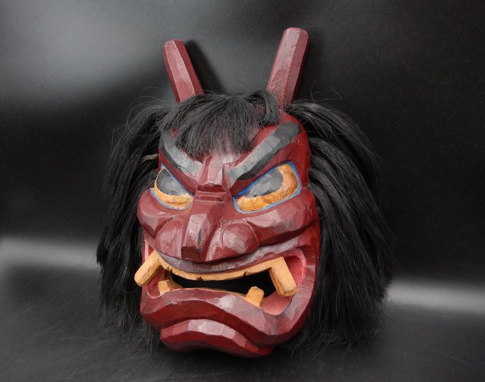 Noh maske - Træ - 木彫り　なまはげ面 Namahage maske, kagura maske (Ingen mindstepris)