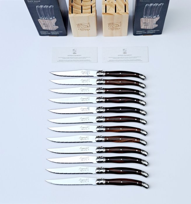 Laguiole - 12x Steak Knives - Dark Brown - style de - Bordknive sæt (12) - Rustfrit stål