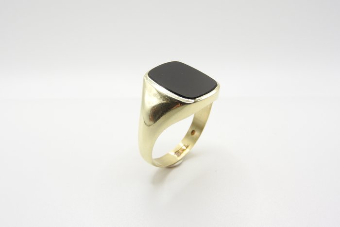 Signetring - 14 karat Gulguld Onyx