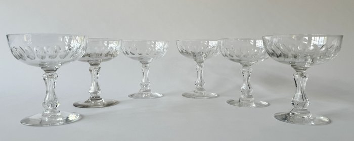 Schitterend lot van 6 antieke kristallen Val Saint Lambert champagne coupes model 'Olivier' - Drikke service - Krystal