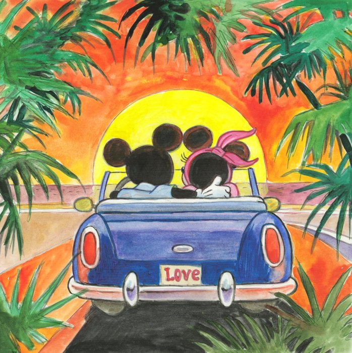 Tony Fernandez - Mickey and Minnie Mouse:  Sunset Drive to Paradise - Original Painting