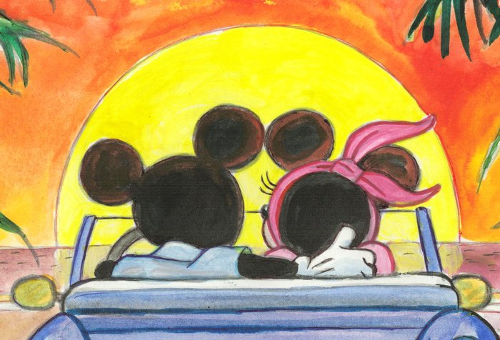 Tony Fernandez - Mickey and Minnie Mouse:  Sunset Drive to Paradise - Original Painting