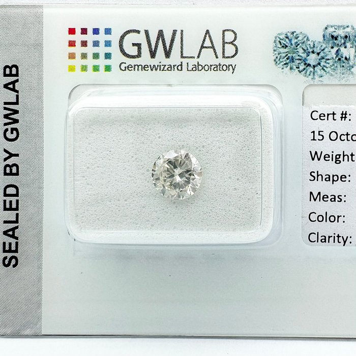 Ingen mindstepris - 1 pcs Diamant  (Natur)  - 0.63 ct - Rund - H - SI2 - Gemewizard Gemological Laboratory (GWLab)