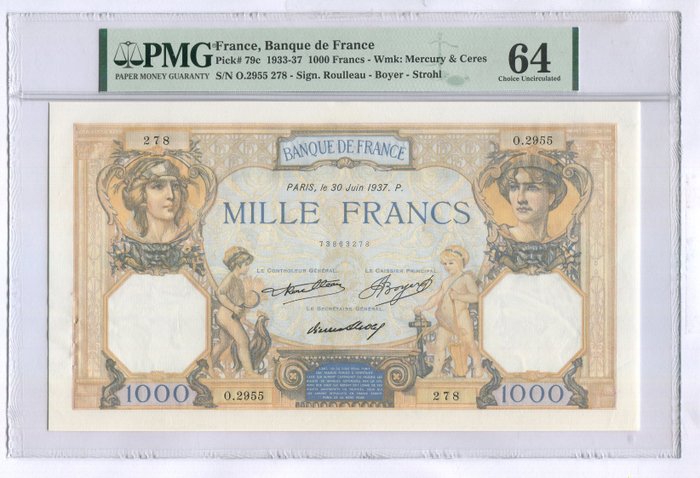 Frankrig. - 1000 Francs - 30/06/1937 - Ceres  Mercure - Pick 79c