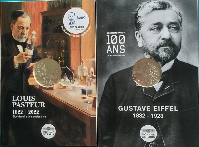 Frankrig. 10 Euro 2022/2023 "Louis Pasteur" + "Gustave Eiffel" (2 monnaies)  (Ingen mindstepris)