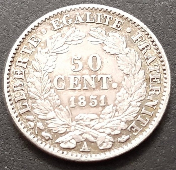 Frankrig. Second Republic (1848-1852). 50 Centimes 1851-A, Paris "Cérès"