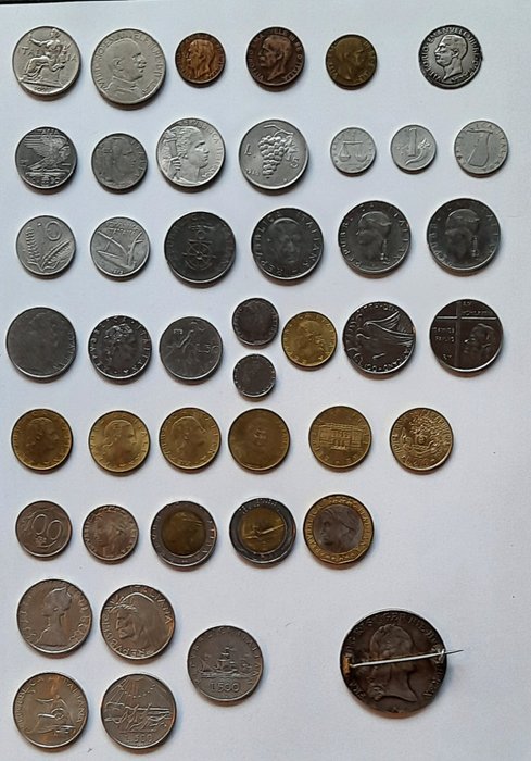 Italien. Lot of 45 coins, 8 from the Kingdom of Italy, 34 from the Republic, 2 from the Vatican City and 1 1921/1997  (Ingen mindstepris)