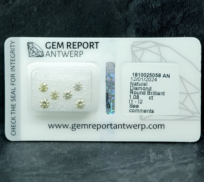 Ingen mindstepris - 6 pcs Diamant  (Natur)  - 1.08 ct - I1, I2 - Gem Report Antwerp (GRA)