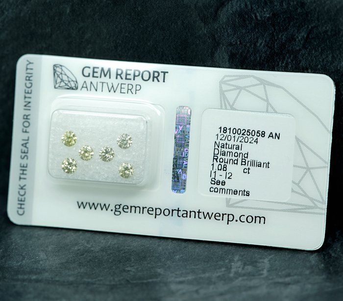 Ingen mindstepris - 6 pcs Diamant  (Natur)  - 1.08 ct - I1, I2 - Gem Report Antwerp (GRA)