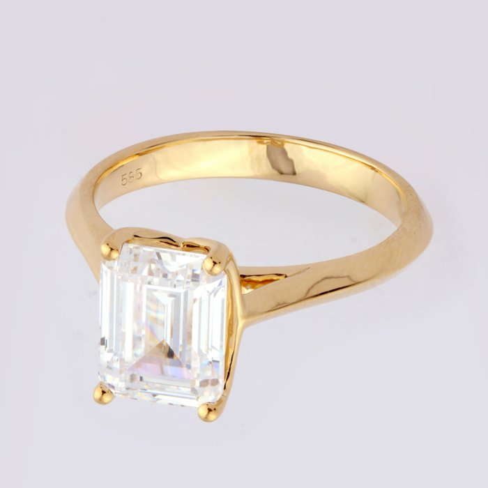 Ring - 14 karat Gulguld -  3.01ct. tw. Diamant (Laboratoriedyrket)