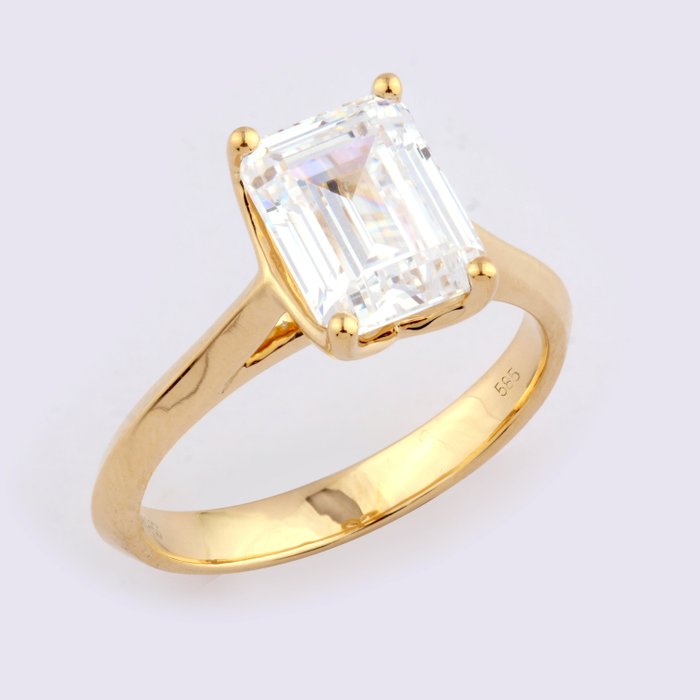 Ring - 14 karat Gulguld -  3.01ct. tw. Diamant (Laboratoriedyrket)