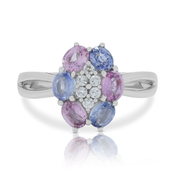 Ring - 18 kraat Hvidguld -  158ct tw Safir - Diamant