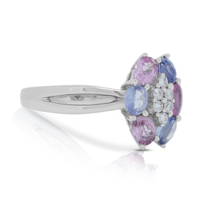 Ring - 18 kraat Hvidguld -  158ct tw Safir - Diamant