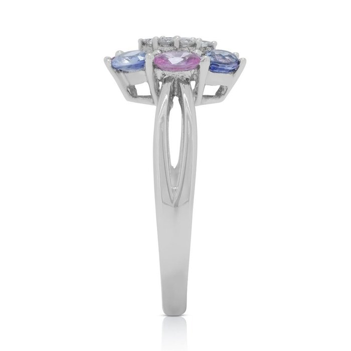 Ring - 18 kraat Hvidguld -  158ct tw Safir - Diamant