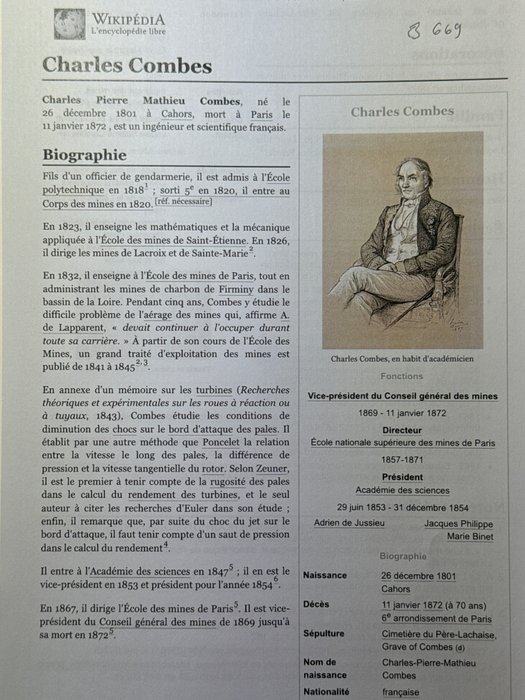 Charles Combes (1801-1872), ingénieur et scientifique français et Président du Académie des sciences - Lettre autographe signé - 1850