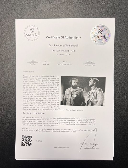 Bud Spencer  Terence Hill - They Call Me Trinity 1970 - Fine Art Photography - Luxury Wooden Framed 70X50 cm - Limited Edition 01 of 30 - Serial ID 30757 - Original Certificate (COA), Hologram Logo Editor and QR Code - 100% New items.