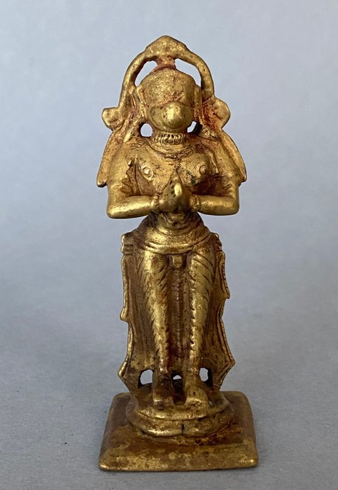 Hanuman Ji i Anjali mudra abegudens hjemalter - Engangs voks bronze støbning - Indien - Mogulriget (1526-1857)