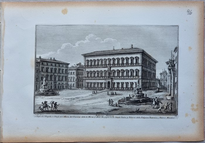 Giuseppe Vasi (1710-1782) - Palazzo Fernese (Farnese), Isola Tiberina, Porto di Ripa Grande - Roma