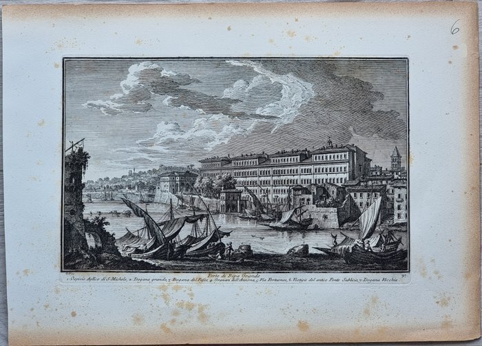 Giuseppe Vasi (1710-1782) - Palazzo Fernese (Farnese), Isola Tiberina, Porto di Ripa Grande - Roma