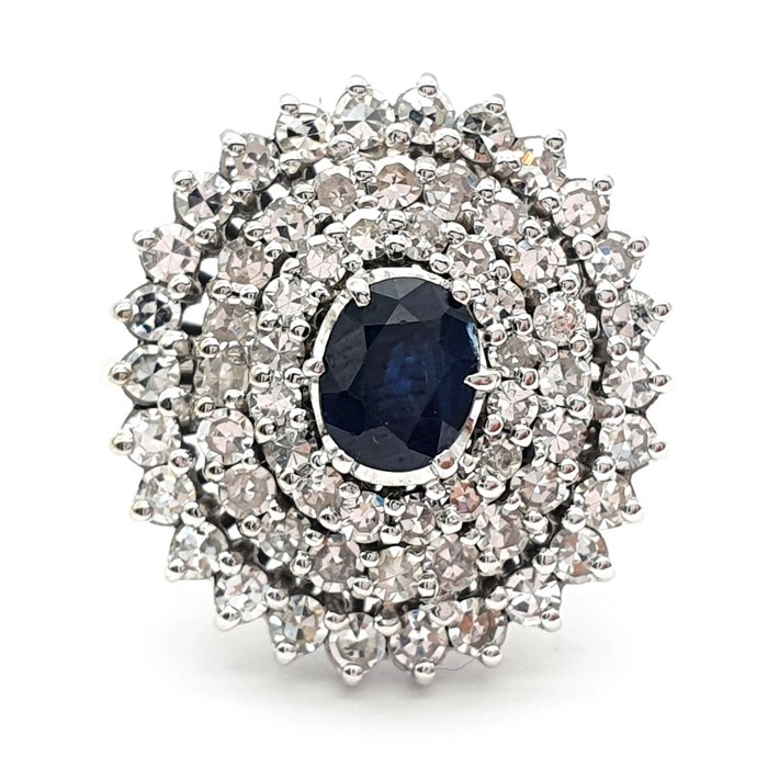 Ring - 18 kraat Hvidguld -  2.83ct. tw. Safir - Diamant