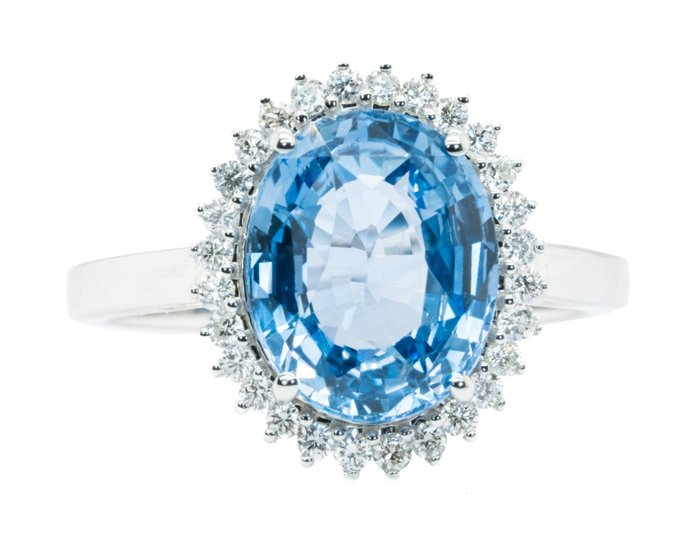 Ingen mindstepris - Ring - 18 kraat Hvidguld, (Madagaskar) -  4.87ct. tw. Safir - Diamant - 0,29 ct - VS