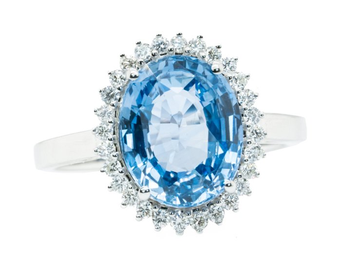 Ingen mindstepris - Ring - 18 kraat Hvidguld, (Madagaskar) -  4.87ct. tw. Safir - Diamant - 0,29 ct - VS