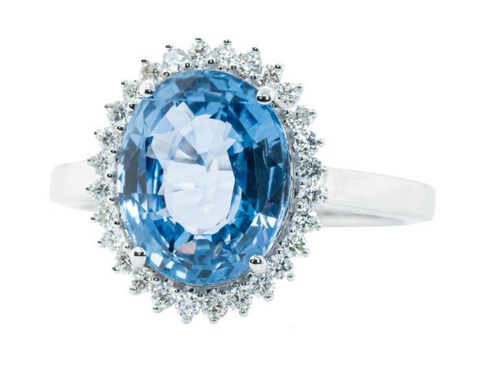 Ingen mindstepris - Ring - 18 kraat Hvidguld, (Madagaskar) -  4.87ct. tw. Safir - Diamant - 0,29 ct - VS