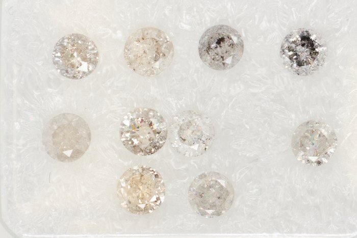 Ingen mindstepris - 10 pcs Diamant  (Natur)  - 0.97 ct - Rund - I2, I3 - Gem Report Antwerp (GRA) - INGEN RESERVEPRIS