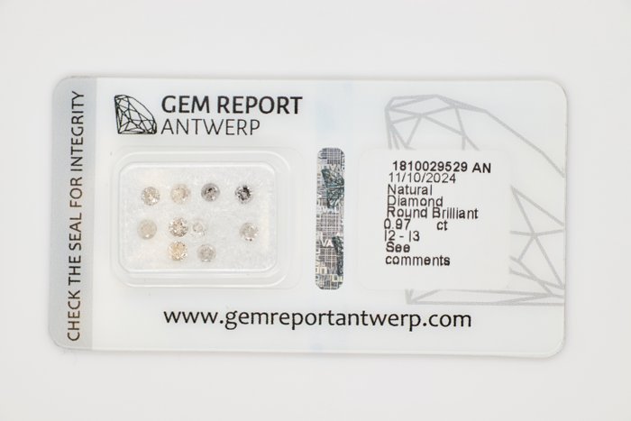 Ingen mindstepris - 10 pcs Diamant  (Natur)  - 0.97 ct - Rund - I2, I3 - Gem Report Antwerp (GRA) - INGEN RESERVEPRIS