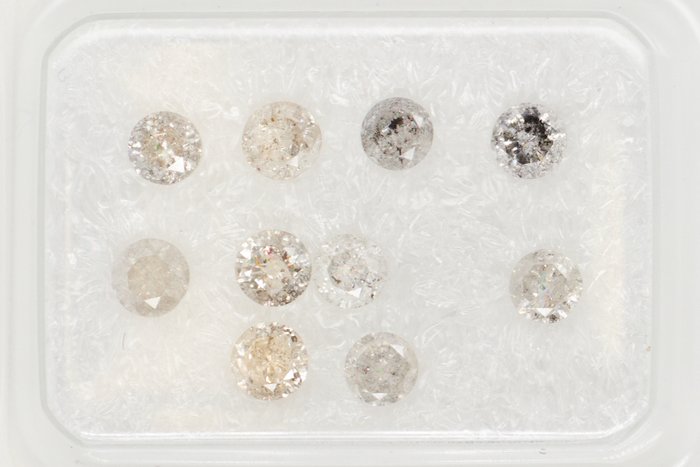 Ingen mindstepris - 10 pcs Diamant  (Natur)  - 0.97 ct - Rund - I2, I3 - Gem Report Antwerp (GRA) - INGEN RESERVEPRIS