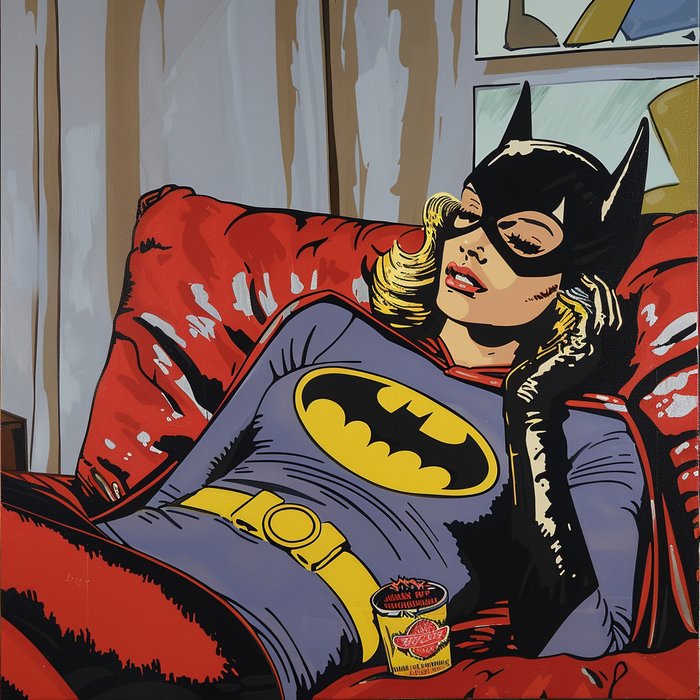 I_KONIQ (1969) - SUPER HEROES RELAX AFTER HARD DAY'S WORK  (SET OF 4 CANVAS) in LICHTENSTEIN  STYLE - ex 1/10