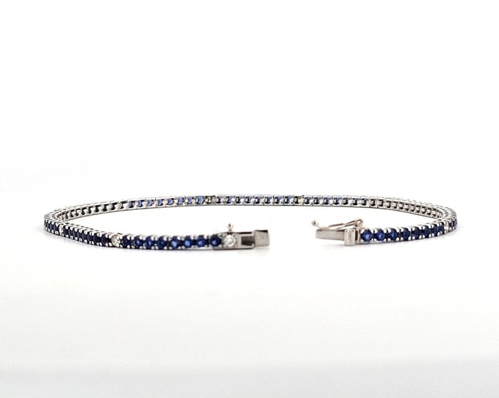 Armbånd - 18 kraat Hvidguld -  4.30ct. tw. Safir - Diamant