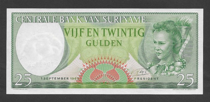 Surinam. - 25 Gulden 1963 - Good over series - Pick 122 - PLS16.3.b5  (Ingen mindstepris)