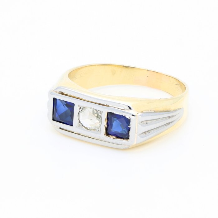 Ring - 18 kraat Gulguld, Hvidguld Diamant (Natur)  - Safir