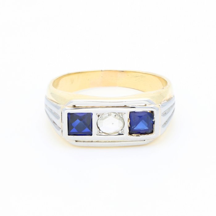 Ring - 18 kraat Gulguld, Hvidguld Diamant (Natur)  - Safir