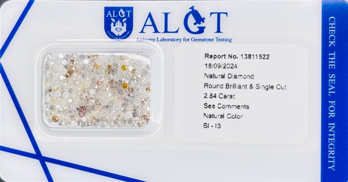 Ingen mindstepris - 248 pcs Diamant  (Naturfarvet)  - 2.84 ct - Rund Blandede farver - I3, SI1 - Antwerp Laboratory for Gemstone Testing (ALGT)