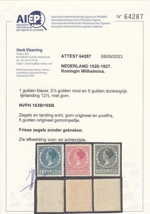 Holland 1930 - Dronning Wilhelmina type 'Veth' - NVPH 163B/165B