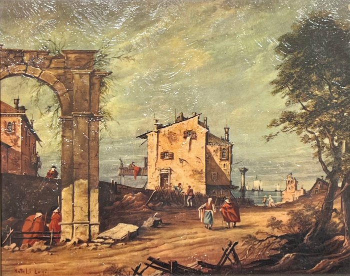 Scuola italiana (XIX-XX), after Canaletto - Scene di vita quotidiana tra le rovine