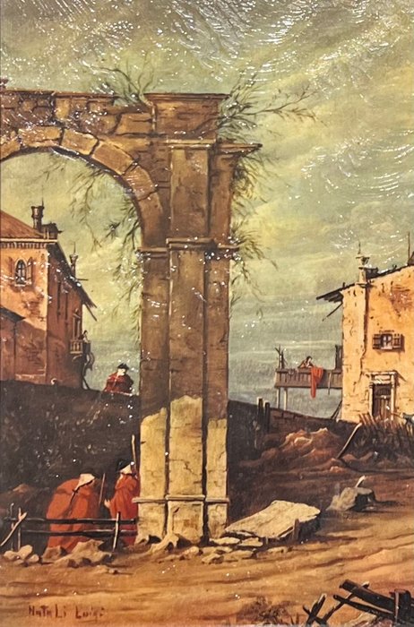 Scuola italiana (XIX-XX), after Canaletto - Scene di vita quotidiana tra le rovine