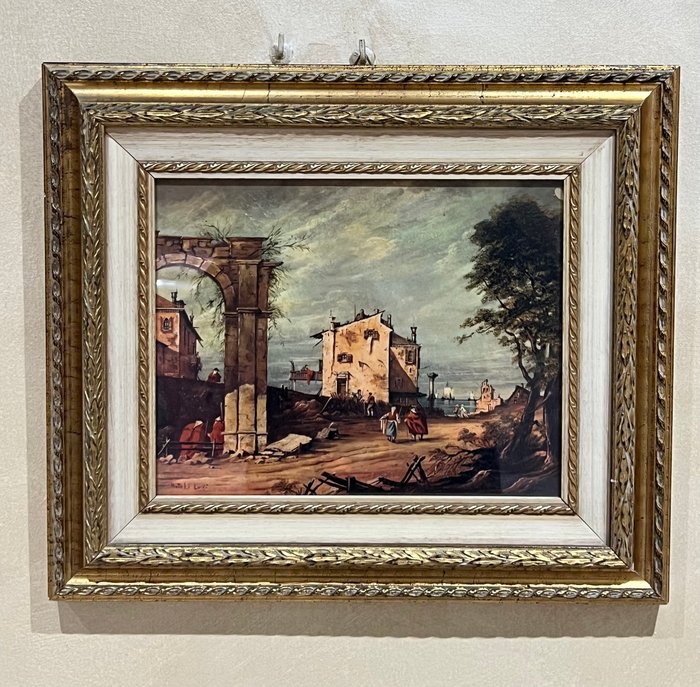 Scuola italiana (XIX-XX), after Canaletto - Scene di vita quotidiana tra le rovine